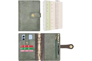Wonderpool Segregator A6 Dziennik Podróży Notatnik, Papier w Linie Szkolne Wymienny, Skórzany Budżetowy Segregator z Ringami Organizer z Długopisem do Biura Szkoły Biznesu Planowania Pisania (Zielony