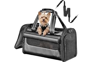 A 4 PET Hundetasche Flugzeug faltbar mit Sichtschutz, Antihaft-Matte, Auto Patentierte Sicherheitsschnallen – wasserdichte Transporttasche Hund & Katze mit 4 Seiten Lüftg, 3 Taschen Reisen