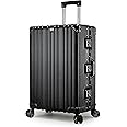 Cabin Pro Light Weight Aluminum Frame Fashion Trolley Luggage Polycarbonate Hard Case Checked Luggage with 4 Quite 360° Double wheels, CP001 (Checked Luggage 24-Inch, Black)
