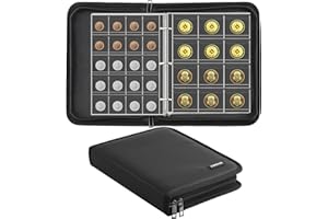 JUNDUN Album de Collection de pièces de Monnaie ignifugé, 260 Compartiments vitrine de pièces de Monnaie avec Fermetures éclair, Porte-pièces pour pièces de 20/25/27/30/38mm (Noir)