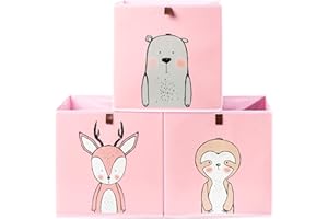 2friends 3 pudełka do przechowywania dla dzieci z pętelką do wyciągania, zestaw 3 pudełek Kallax z 3 motywami, pudełko do przechowywania dla dzieci 33 x 33 x 33 cm, stabilne i zmywalne, różowe