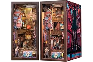 Cutefun Book Nook Kit - domek dla lalek z drewna, miniaturowy domek dla lalek, narożnik na książki, biblioteka, zestawy modelarskie z lampami LED, regał na książki, dekoracja, The Long Goodbye (BN02)
