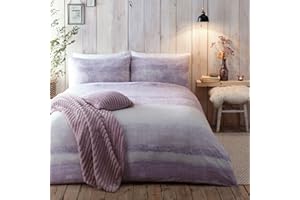 Appletree Hygge - Anson Stripe zestaw poszewek na kołdrę, 100% szczotkowana bawełna, rozmiar na łóżko king-size, kolor fiołkowy