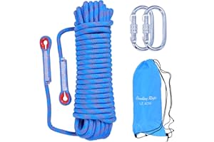 LZ.MZXU Corde d'escalade 10mm 10M Corde de Sécurité Extérieure Corde de Sauvetage Corde d'évacuation avec 2 Mousquetons pour Escalade Sauvetage Lutte Contre Les Incendies Camping(Bleu)