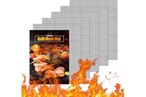 OSVINO Lot de 5 Tapis de Cuisson Barbecue Tapis de Plancha Barbecue Rectangulaire Antidéparant Réutilisable Découpable Tapis de Four pour BBQ,Beige,40x30cm