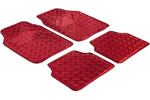 WALSER Dywaniki gumowe, uniwersalne dywaniki samochodowe, kompletny zestaw z blachy ryflowanej, czerwone maty ochronne, możliwość przycięcia, 28021