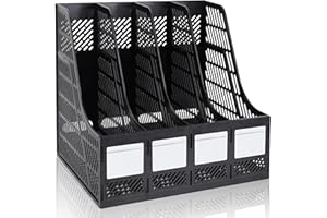 KXF Sturdy HIPS Plastic A4 File Organiser Desktop Organizer Documents Magazine Folder Holder Office Desk Kitchen Storage Box Bookshelf Rack Dividers 4 Compartments File Frame Cabinet For Home School