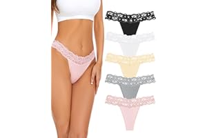 VOENXE Tangas de Mujer Encaje Bragas,Tangas Femenina Pack,Sin Costuras Braguitas,Ropa Interior,para Mujeres,Women Multicolor con Acabado Fino Que No Marca,Suaves y Elásticos Thong Underwear,5 Pack
