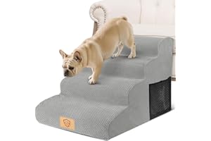 Thihome Escalones para Perros, Escalera para Perros Pequeños de Espuma de 4 Escalones, Rampa para Perro con Funda Lavable, Escalera Mascotas para Cama y sofá, 73 x 40 x 51cm, Gris