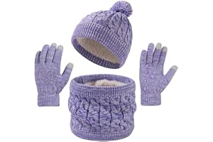 InfiniZer Kids Hat Scarf and Gloves Set for Boys & Girls, Soft Knitted Winter Beanie Hat, Neck Warmer and Touchscreen Gloves, 3-in-1 Thermal Set for Children Age 4-12
