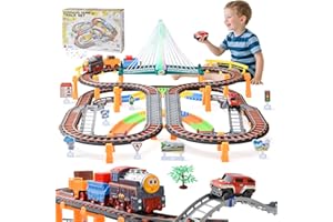 LTFIOON Juego de Tren para Niños, 215 Piezas Pista de Coches para Niños, Vías de Tren Flexibles, Circuito Coches Navideños Regalos 3 4 5 6 7 8 Años