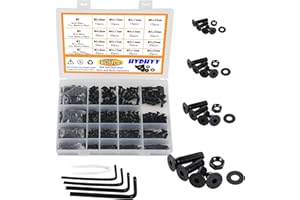 HVDHYY 1065pcs Black Bolt and Nut set M2 M3 M4 M5 Machine Phillips Pan Head Screws & Nuts & Washers Assortment kit Button with a Reusable Storage Box (4 Hex Wrenches)