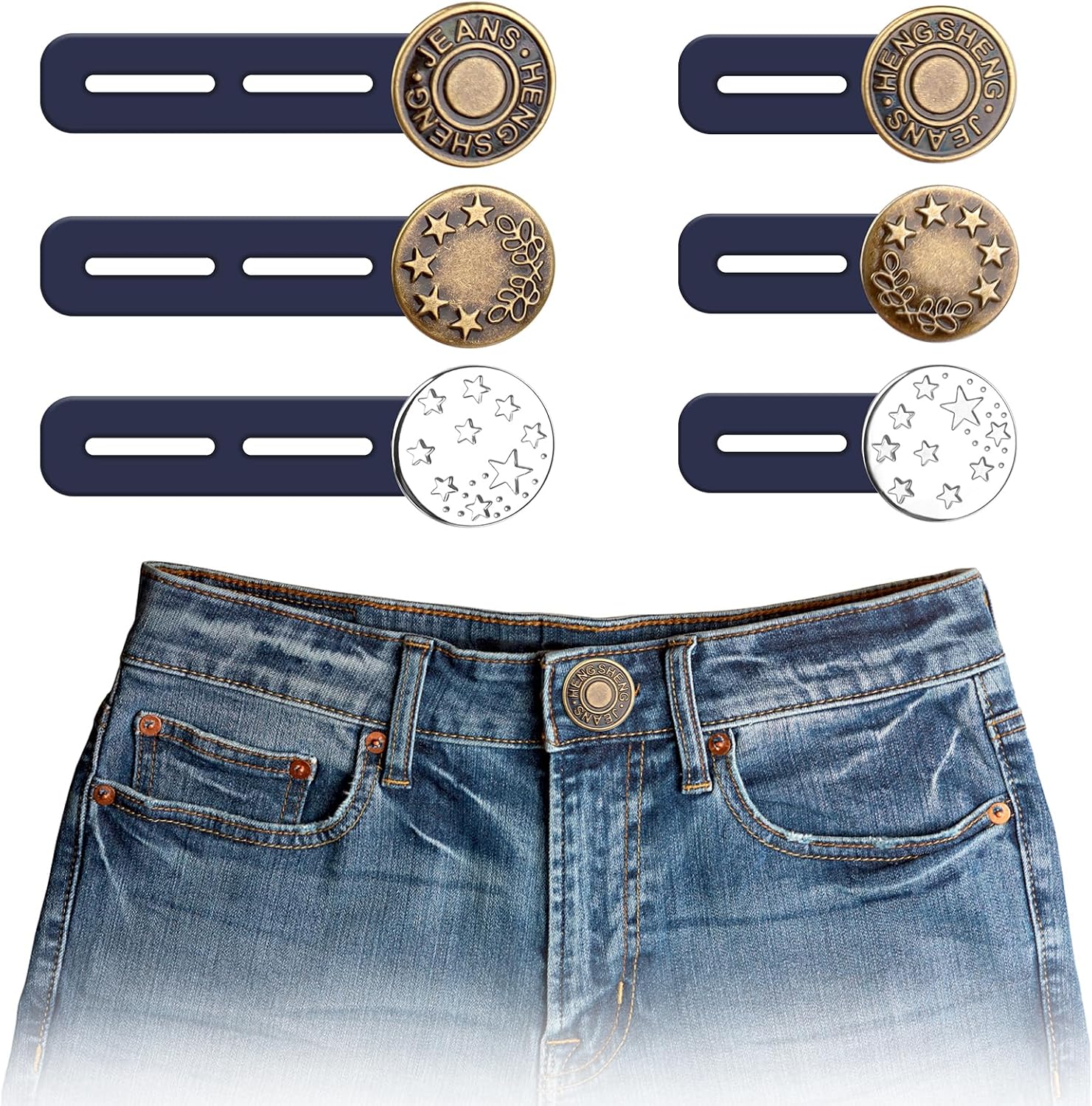 6 Piezas Extensor de Cintura para Pantalones,Extensor de Botones para Pantalones,Botones Elásticos,Botones Ajustables para Hombre y Mujer