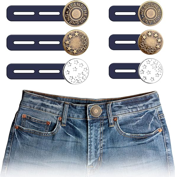 6 Piezas Extensor de Cintura para Pantalones,Extensor de Botones para Pantalones,Botones Elásticos,Botones Ajustables para Hombre y Mujer - 1