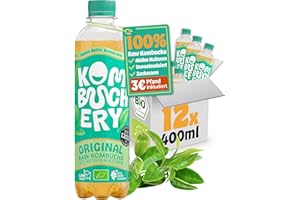 ‎KOMBUCHERY KOMBUCHERY® Original Raw Kombucha BIO | 12 x 400ml | Fermentierter Tee mit aktiven Darm-Kulturen | Zuckerarm & Kalorienarm | Unpasteurisiert, PrioBiotic, Vegan, Testsieger | inkl. 3€ PFAND
