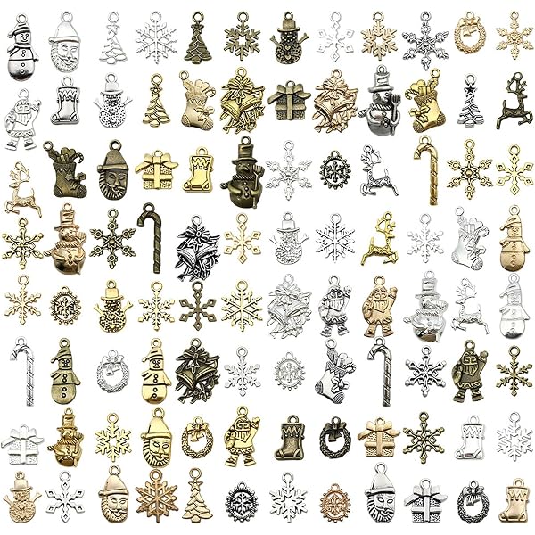 Lot De 100 Breloques Pendentifs Noël En Alliage - Motifs Flocons, Bonhommes De Neige, Rennes - Pour DIY Déco, Bijoux, Scrapbooking - 6