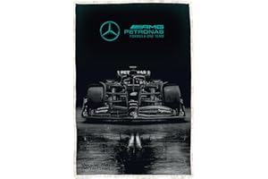 Character World Mercedes AMG Petronas oficjalny koc polarowy, super miękki, ciepły, z tyłu sherpa, wzór Formuły 1, idealny do domu, sypialni, noclegu i na kemping, rozmiar 120 x 150 cm