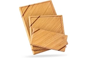 APACE LIVING Planche a Decouper Bois Chorus en Bambou avec Rainure pour le Jus (lot de 3) - Planches à Découper Professionnelle de Luxe en Bois Biologique pour la Cuisine