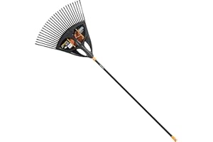 Fiskars Scopa per foglie, 27 denti, Larghezza: 65 cm, Denti in plastica/Manico in alluminio, Nero/Arancione, XL, Solid, 1015645