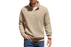 COOFANDY Men's Zip Neck Sweatshirt Winter Long Sleeve T-shirt Stand Collar Sweatshirt Regular Fit 1/4 Zip Pullover Jumper Warm Sweater with Pocket