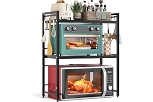 NETEL Rozkładany regał, 3-poziomowy stojak, organizator z uchwytem na kuchenkę mikrofalową, półka kuchenna, z 8 haczykami