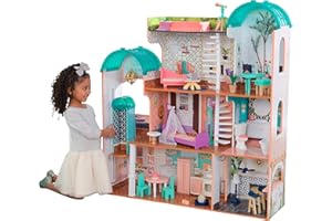 KidKraft Maison de Poupée en Bois Camila incluant Accessoires et mobilier avec Un Chat, élévateur et Piscine pour poupées, Jouet Enfant dès 3 Ans, 65986 - Exclusivité sur Amazon