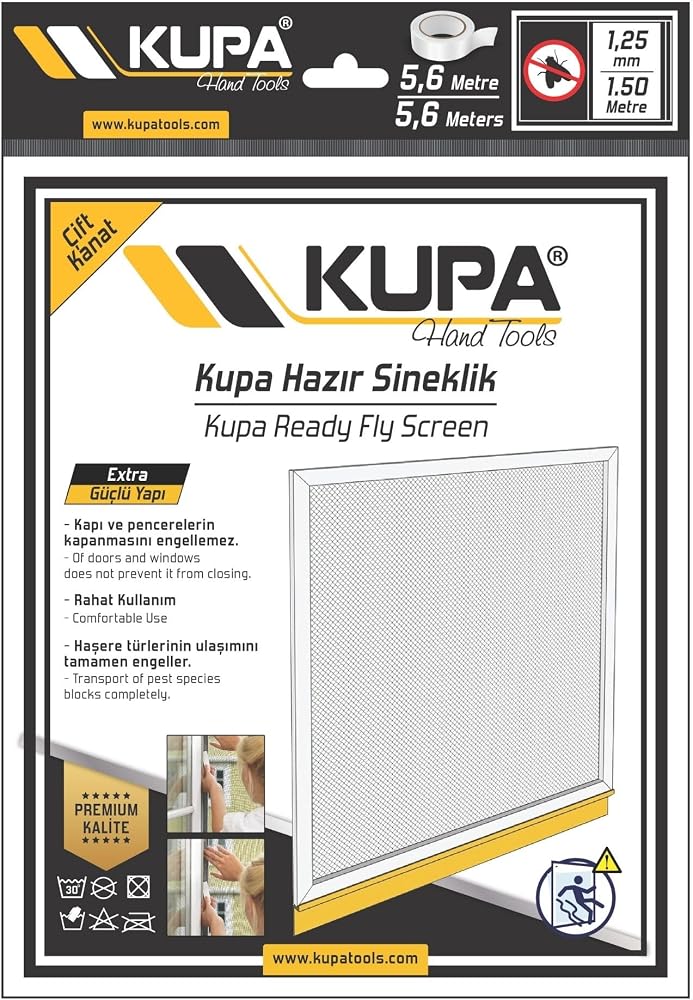 Kupa Tools Hazır Pencere Sinekliği Çift Kanat 1.25mm, 150 cm Cırtlı | Çift Kanat, 1.25mm Kalınlık, 150cm Genişlik, Cırtlı Montaj, Pencere Sinekliği