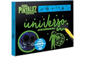 IMAGILAND Pintaluz Fluorescente Universo – Pizarra Luminosa Infantil con Linterna y Plantillas – Juego Educativo del Espacio para Dibujar y Aprender el Sistema Solar – Dibuja con Luz