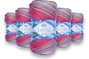 LaVita Yarn BATIK DG06 - Hilo de lana para tejer a mano, paquete de 5 unidades , 100 % hilo deportivo acrílico, 100 g por ovillo, 170 m