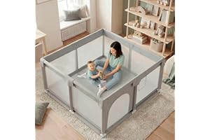 JUPPLIES Box Bambini 120×120 cm – Recinto Gioco per Neonato 6-24 Mesi, Rete Traspirante 360°, Struttura Antiscivolo e Robusta, Facile da Montare – Spazio Sicuro per la Casa (Grigio)