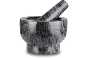 Velaze Pestle and Mortar Marble Pestel & Mortar Small Premium Solid Stone Grinder Polishing for Herbs Spice Guacamole Garlic Pesto Ginger Root 12.5×9cm