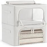 Unycos &ndash; Folding Boxes for Clothes, Pack 2, 24L, Grey (Iron Rod) | With Iron Frame, Reinforced Handles and Transparent Window