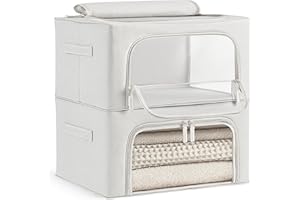 unycos - Cajas de Almacenaje de Ropa【2 Piezas | 24L】 Bolsas con Estructura Resistente de Hierro, Asas Reforzadas y Ventana Transparente, Organizador de Toallas, Edredones | 10 kg (Grey; Iron Rod)
