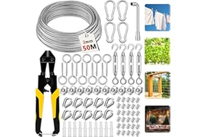 CIANBIFN 50m 2mm Cable Acier Kit, PVC Revêtu 304 Cable Inox 81pcs, Fil Etendoir Linge Exterieur avec Coupe Fil, pour Plante Grimpante, Corde a Linge Exterieur, Suspension Lumineuse