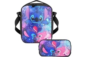 RUNUP Borsa a tracolla Lilo Stitch e Astuccio Bambina Stitch, Messenger Courier School Cross Body Bag, Lilo Stitch - Borsa a tracolla Lilo Stitch Coin Purse Children's, tracolla regolabile
