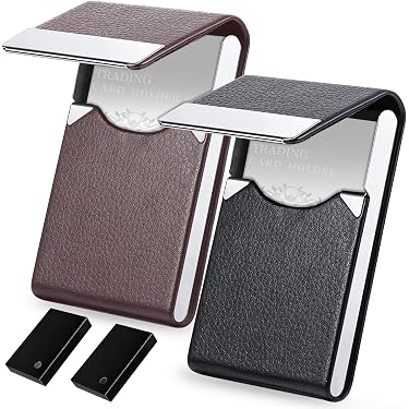 Porte-Cartes De Visite Professionnel Noir - Microfibre Et Acier - Fermeture Magnétique - Capacité 23 Cartes