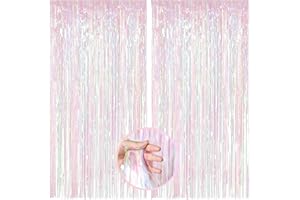 Kulamo Cortina de Oropel, Cortina Brillante Fiesta, Borlas Cortina con Brillo Metálico, Cortinas de Borlas de Aluminio para Arbol de Navidad, Cumpleaños, Decoración Escenario Fiesta (Rosa Claro 2)