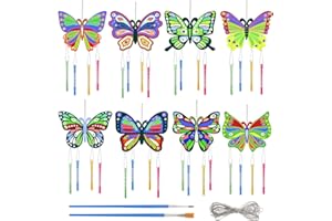 HAINUE 8tlg Schmetterling Windspiel Bastelset Kinder Butterfly Basteln Holz Schmetterlingdeko Bastelhandwerk DIY Windspiel Basteln für Hängend für Geburtstag Frühling Weihnachten Mädchen Junge