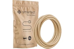 smartect Cable Textil en Color Marrón Claro, Cable Electrico 2 Hilos de 10 Metros (2 x 0,75 mm²) Cuerda para Lampara con Revestimiento Textil para su Proyecto DIY