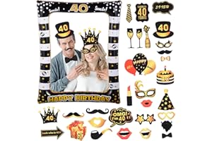 ORUZA 40. Geburtstag Foto Requisiten, 30 Stück Photo Booth Props Dekoration Accessoires, Geburtstag Accessoires für Geburtstagsfeier Lustige Party Requisiten Selfie Requisiten Geburtstag Deko