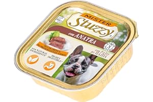 Stuzzy Mister, Comida húmeda para Perros Adultos, Sabor ánade, paté y Carne en trozos - Total 3,3 kg (22 tarrinas x 150 gr)