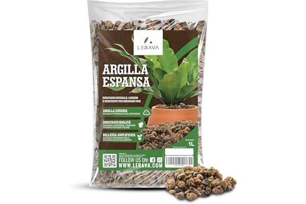 LERAVA® Billes d'argile (1L) - Substrat Naturel Léger pour Plantes d’Intérieur - Drainage Optimal et Décoration Végétale - Bille d'argile Plante Interieur, Made in Italy