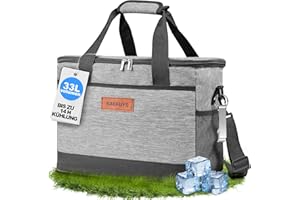 ‎KAEFUYS KAEFUYS Kühltasche 33L+14h Kühlung Thermoisoliert Tragbar Faltbar Wasserdicht Groß Picknicktasche für Einkaufen Auto Büro Camping Outdoor Reisen Lebensmitteltransport Proviant Familie Grillen