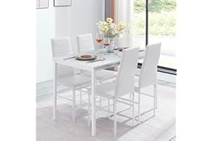 Paonne 5-Pieces Rectangular Dining Room Set for 4, Faux Marble Kitchen Table & Chairs for Home Kitchen/Dinette/Restaurant