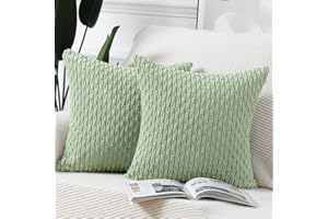 Madizz Pack of 2 Boho Corduroy Cushion Covers 20x20 inch, 50x50 cm, Light Green Soft Decorative Throw Pillow Covers for Bedroom Sofa Pillow Shell