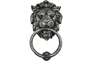 Anatolica Lions Head Door Knocker,7.1 inches,Solid Brass,Regency Period,Antique Silver