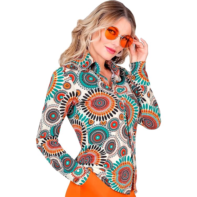 Widmann Milano 60er Jahre Bluse Für Damen – Hippie, Flower Power & Karneval Im Retro-Design