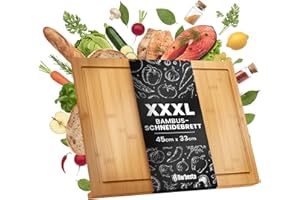 ‎CLP CLP Schneidebrett Holz groß XXXL 45 x 33 cm, Küchenbrett aus Bambus mit Anschlagskante und Saftrille, Holzbrett antibakteriell, Größe:45x33 cm