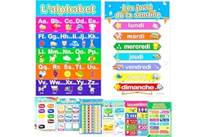 KANIX Affiches éducatives en français pour école Maternelle Chiffres Couleurs Mois Formes Météo Jours Semainier Maison, école, Maternelle, école, salles de Classe,27,9 x 43,2 c