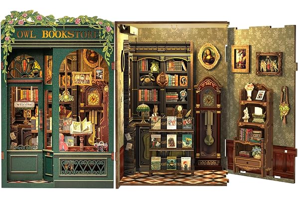 Fsolis Book Nook - Booknook Owl Bookstore, Maison Miniature à Monter soi, décoration d'étagère à Livres, réduits pour Adultes à Construire, Booknook Cadeau créatif